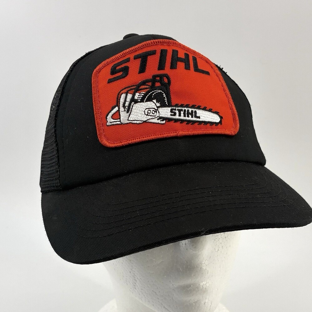 Stihl Chainsaw Patch Trucker Hat Black Snapback Foam Cap (W9) - Picture 2 of 8